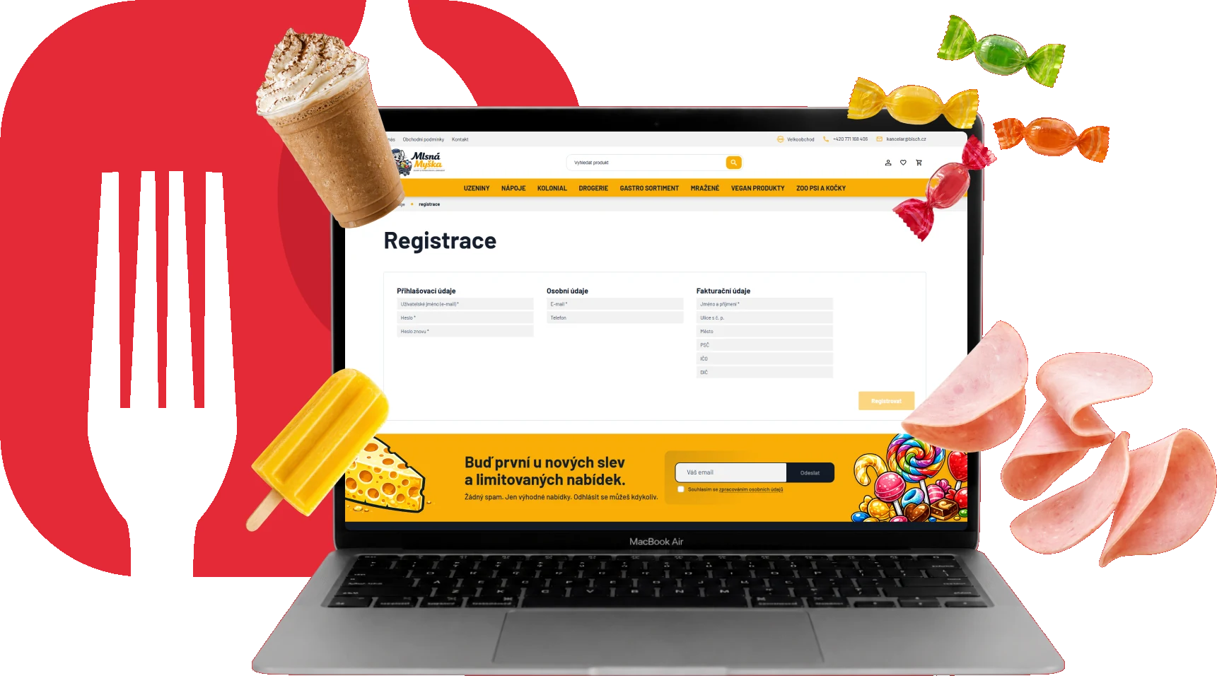 B2B zóna Alltrade Foods — registrační formulář v prohlížeči